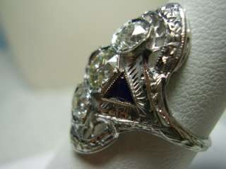 Art Deco 1.16 cwt 18K White Gold Diamond and Blue Stone  