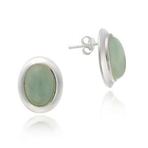    Sterling Silver Bold post earrings with green jade stones Jewelry