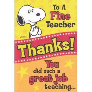  Greeting Card Peanuts Thank You To a Fine Teacher Thanks 