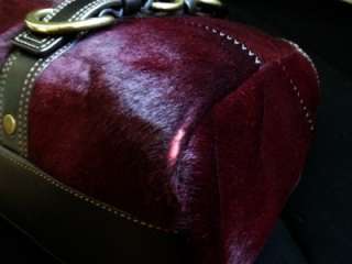 COACH LIMITED EDITION BURGUNDY WINE HAIRCALF STITCH PATCHWORK TOTE BAG 