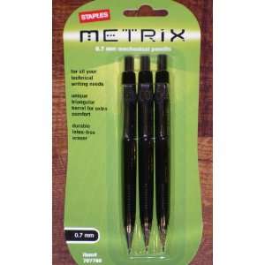  Staples Metrix 0.7mm Mechanical Pencils 3 pack (Black 