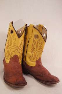 Old West YELLOW Brown Leather Western Boots 2.5 Boys Shoes  