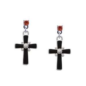   Enamel Cross Hyacinth Swarovski Post Charm Earrings [Jewelry] Jewelry