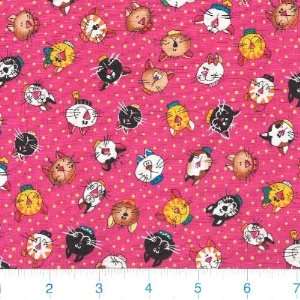  45 Wide Tea Party Kitty Collar Fuschia Fabric By The 