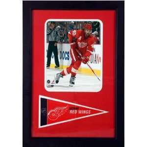 Henrik Zetterberg Photograph with Detroit Red Wings Team Pennant in a 