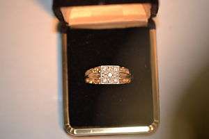 Mens 10K Yellow Gold Diamond Ring with 5 Diamonds.  