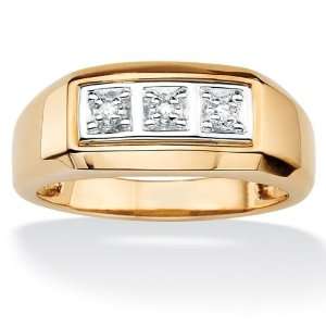   Mens Tutone. 18k Gold over Sterling Silver Tripe Diamond Accent Ring