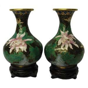  Chinese cloisonne vase with stand   set of 2