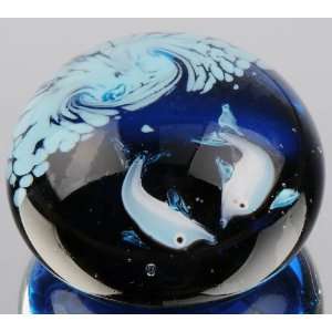   Under The Sea Series   White Creamy Wave with Flying Fish Paperweight