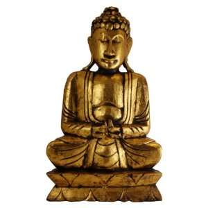 Buddha Groove   Antique Gold Finish Hand Carved Wood Buddha Statue, 20 