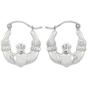  14k White Gold Claddagh Hoop Earrings West Coast Jewelry 