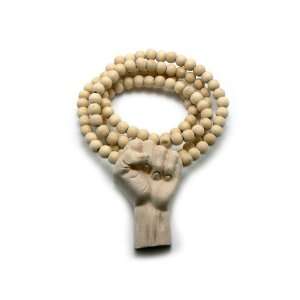  Natural Wooden 3D Fist Pendant with a 36 Inch Beaded Necklace Chain 