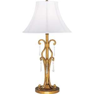  Table Lamp Wrought Iron with Crystals/Fabric Shade (Free 